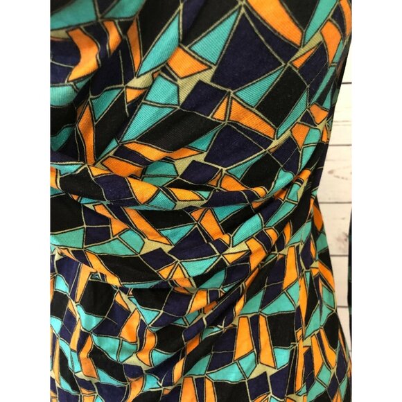 Cabi Small Long Sleeve Shirt Faux wrap ruched Gathered Front Geometric Colorful - Picture 7 of 9